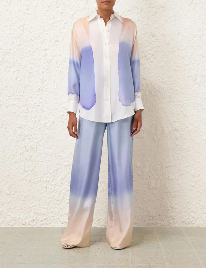 Zimmermann Clothing Natura Draw Waist Pant Blue Fields 8211 Women