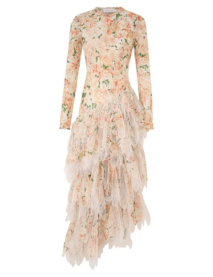 Zimmermann Clothing Natura Feather Midi Dress Coral Azalea 8211 Women