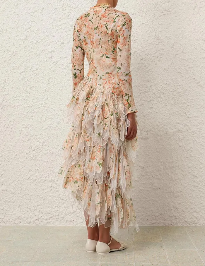 Zimmermann Clothing Natura Feather Midi Dress Coral Azalea 8211 Women