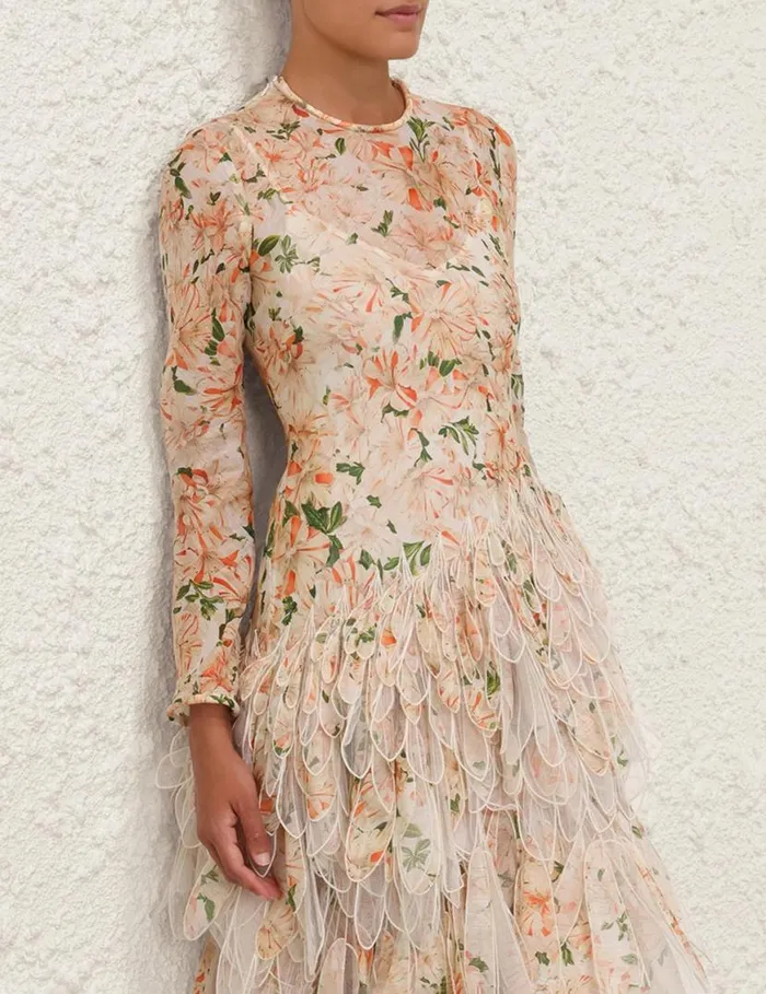 Zimmermann Clothing Natura Feather Midi Dress Coral Azalea 8211 Women