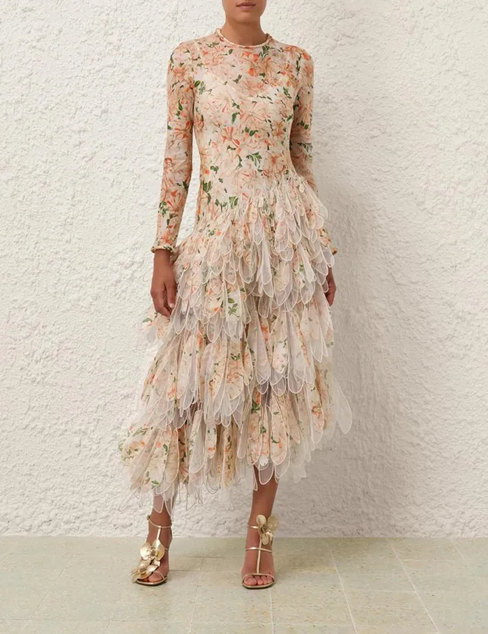 Zimmermann Clothing Natura Feather Midi Dress Coral Azalea 8211 Women