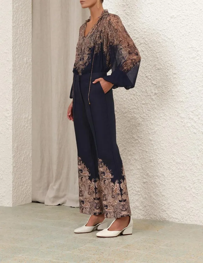 Zimmermann Clothing Natura Flare Pant Navy Paisley 8211 Women