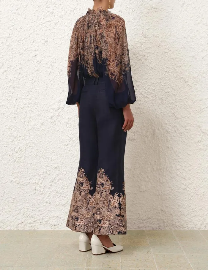 Zimmermann Clothing Natura Flare Pant Navy Paisley 8211 Women