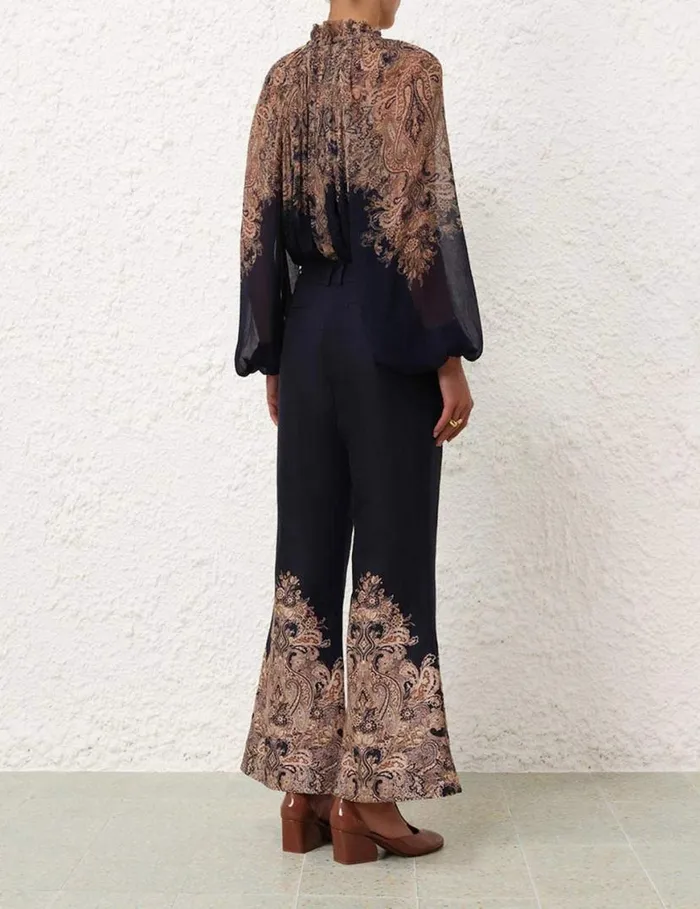 Zimmermann Clothing Natura Flare Pant Navy Paisley 8211 Women