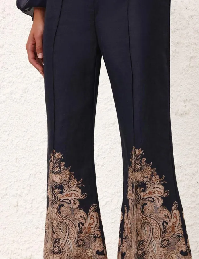 Zimmermann Clothing Natura Flare Pant Navy Paisley 8211 Women