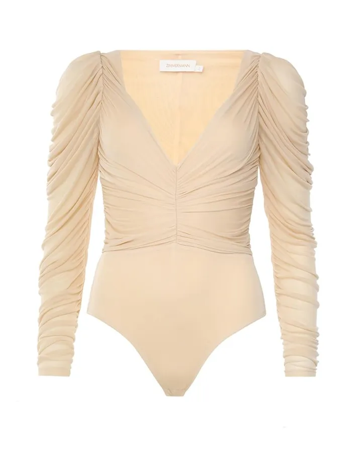 Zimmermann Clothing Natura Gathered Bodysuit Cream 8211 Women