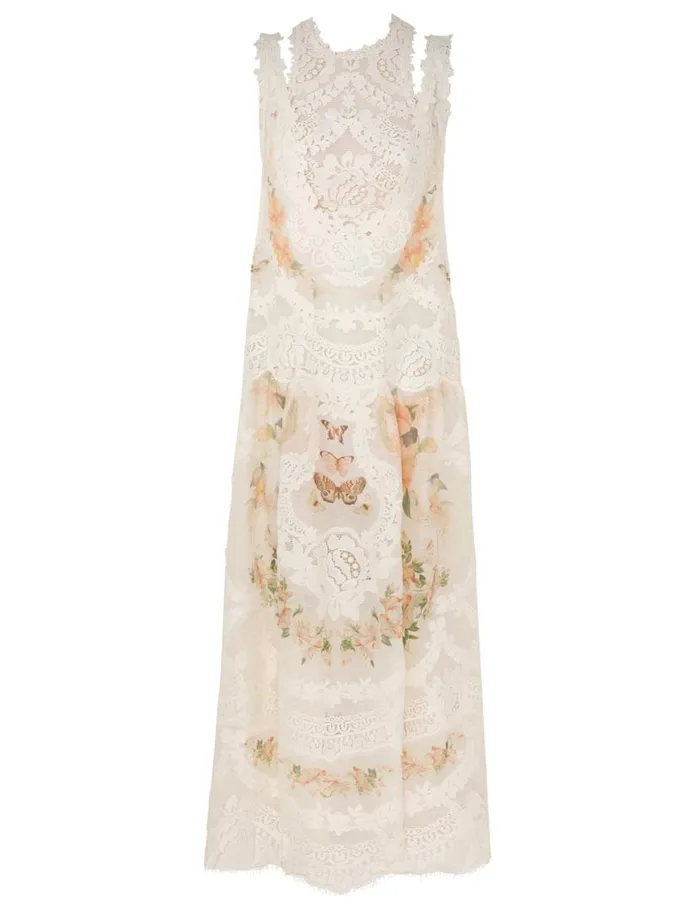 Zimmermann Clothing Natura Lace Patch Tank Dress Coral Mixed Print 8211 Women
