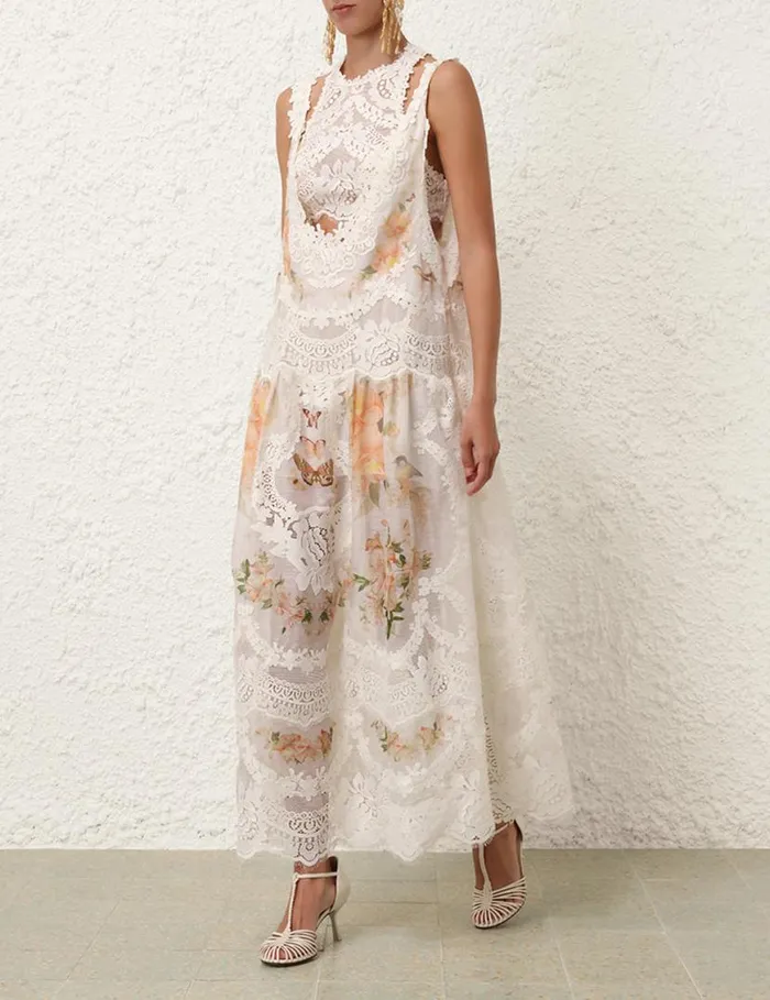 Zimmermann Clothing Natura Lace Patch Tank Dress Coral Mixed Print 8211 Women