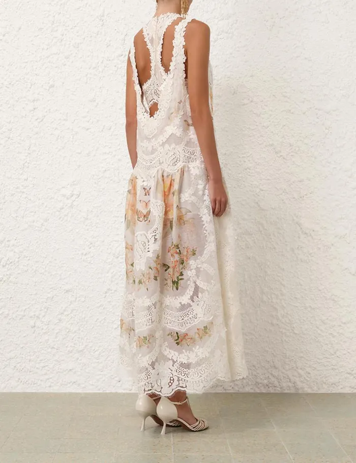 Zimmermann Clothing Natura Lace Patch Tank Dress Coral Mixed Print 8211 Women