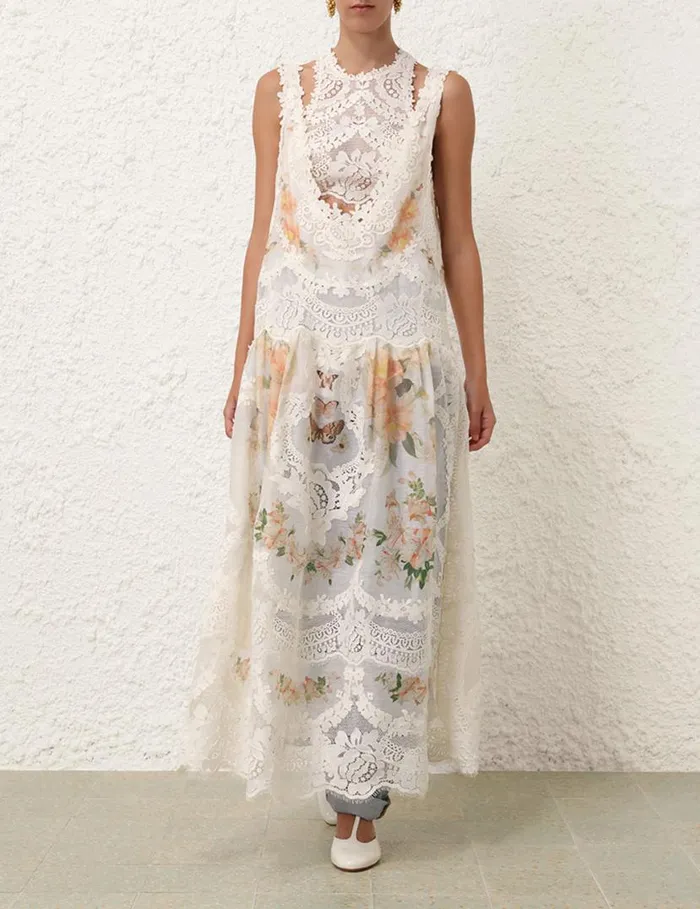 Zimmermann Clothing Natura Lace Patch Tank Dress Coral Mixed Print 8211 Women