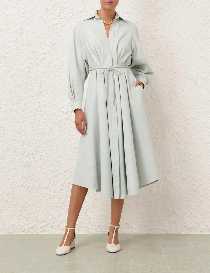 Zimmermann Clothing Natura Leather Tuck Dress Mint 8211 Women