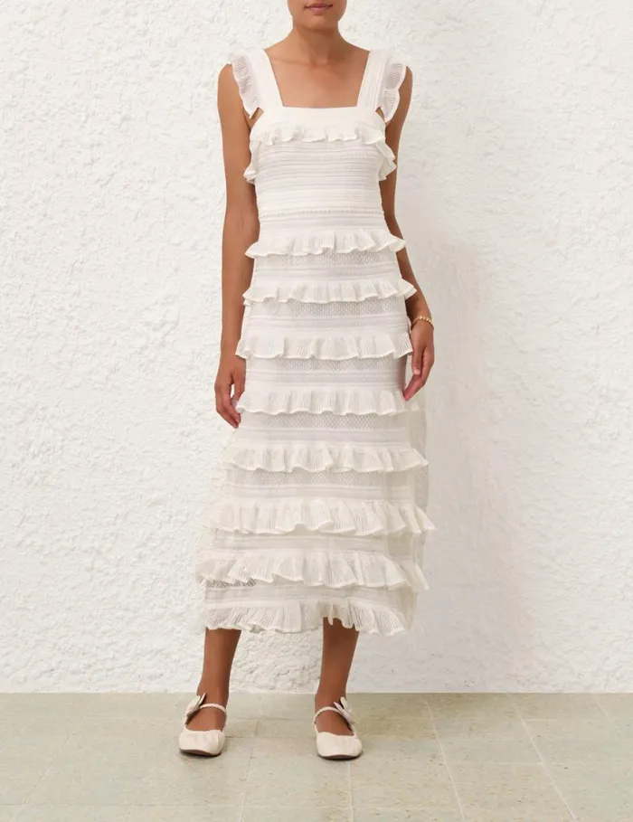 Zimmermann Clothing Natura Ruffle Dress Parchment 8211 Women