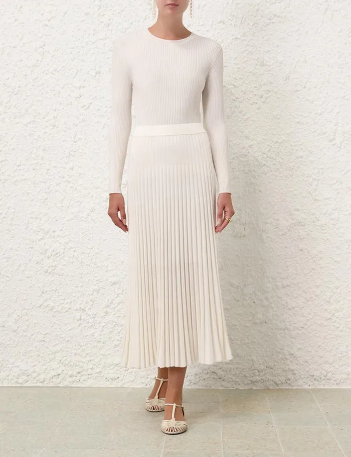 Zimmermann Clothing Pleated Midi Skirt Parchment 8211 Women