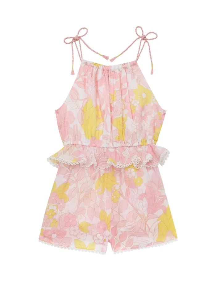 Zimmermann Clothing Pop Tie Playsuit Pinkyellow Floral 8211 Kids