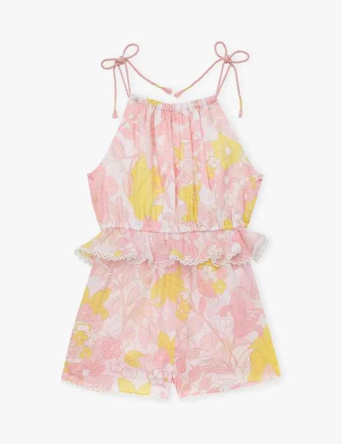 Zimmermann Clothing Pop Tie Playsuit Pinkyellow Floral 8211 Kids