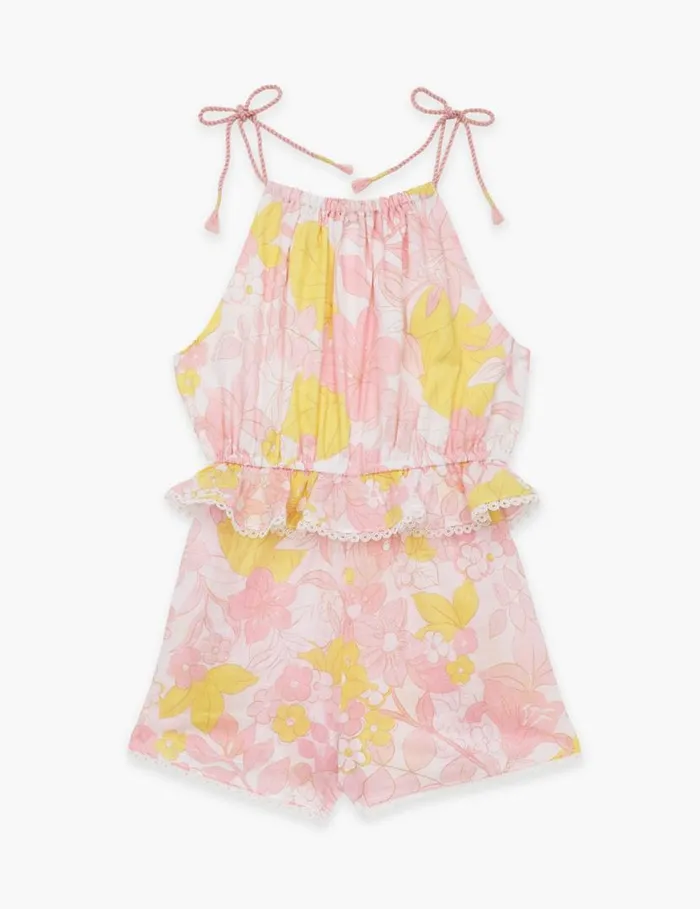 Zimmermann Clothing Pop Tie Playsuit Pinkyellow Floral 8211 Kids
