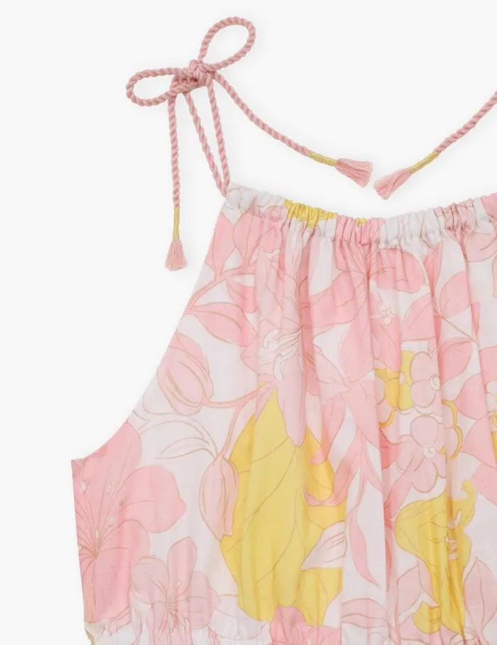 Zimmermann Clothing Pop Tie Playsuit Pinkyellow Floral 8211 Kids
