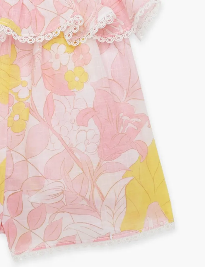 Zimmermann Clothing Pop Tie Playsuit Pinkyellow Floral 8211 Kids