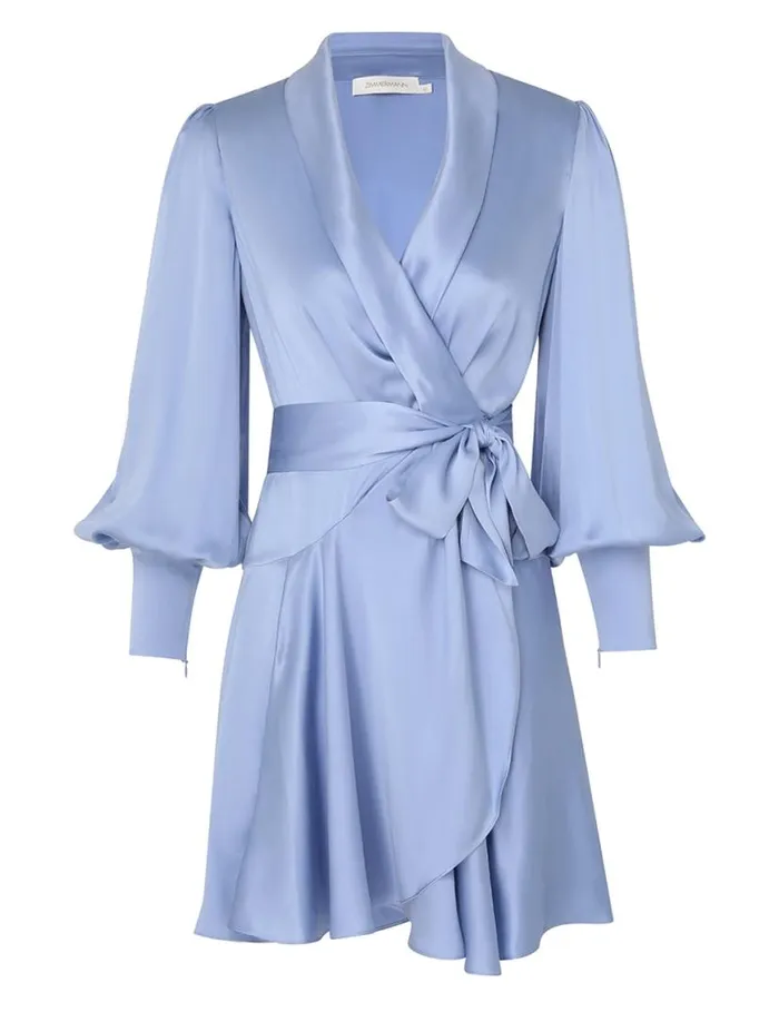 Zimmermann Clothing Silk Wrap Mini Dress Hydrangea 8211 Women