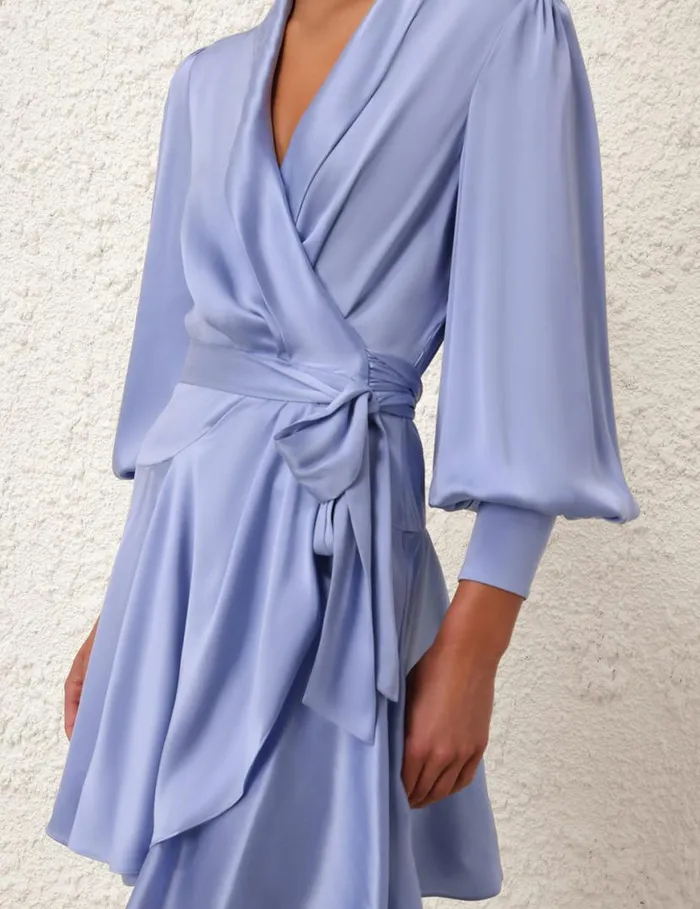 Zimmermann Clothing Silk Wrap Mini Dress Hydrangea 8211 Women