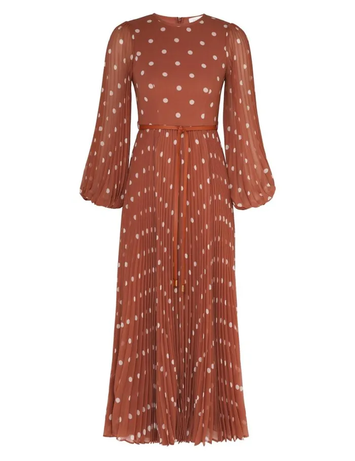 Zimmermann Clothing Sunray Long Sleeve Midi Aragoncream Dot 8211 Women
