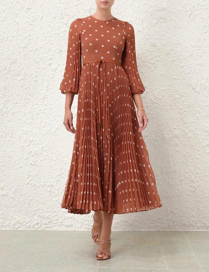 Zimmermann Clothing Sunray Long Sleeve Midi Aragoncream Dot 8211 Women