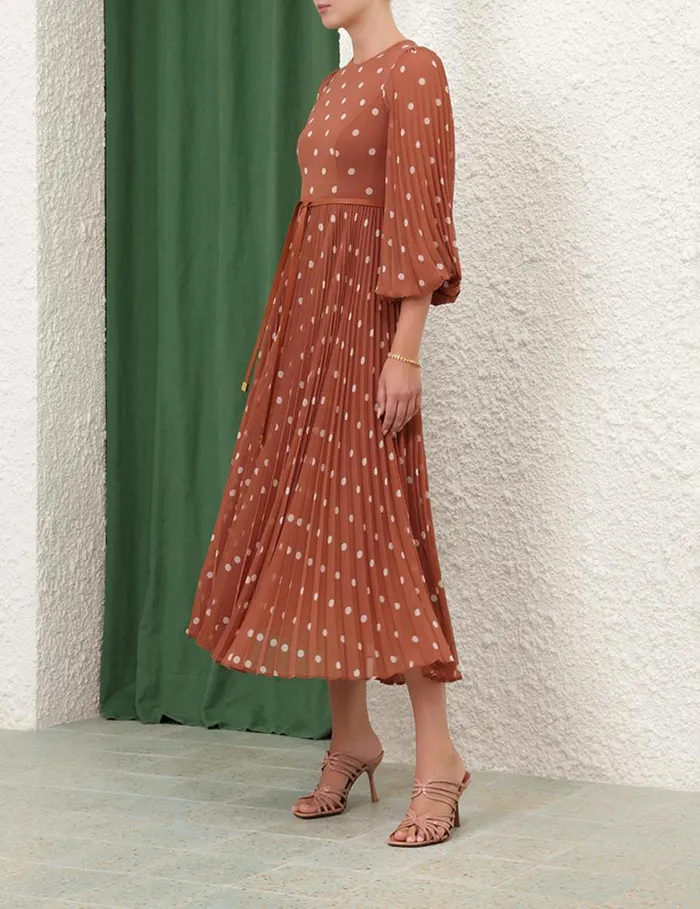 Zimmermann Clothing Sunray Long Sleeve Midi Aragoncream Dot 8211 Women