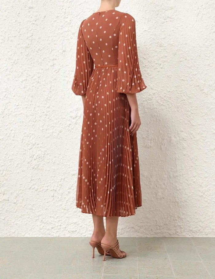Zimmermann Clothing Sunray Long Sleeve Midi Aragoncream Dot 8211 Women