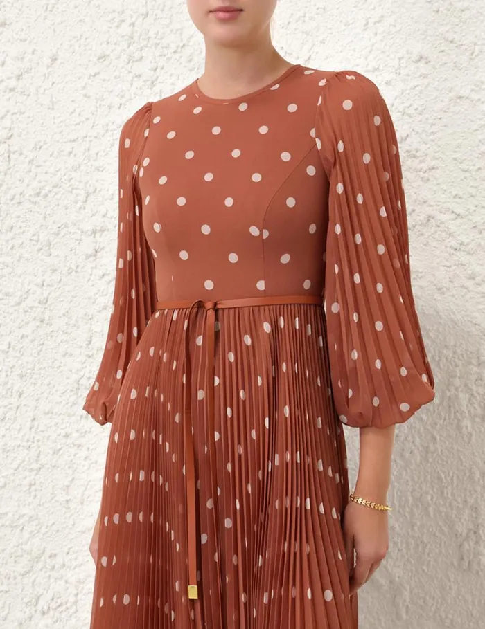 Zimmermann Clothing Sunray Long Sleeve Midi Aragoncream Dot 8211 Women