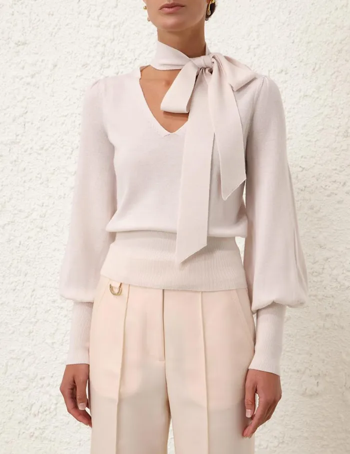 Zimmermann Clothing Tie Neck Sweater Cream 8211 Women