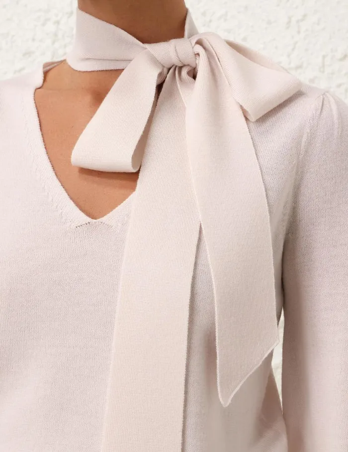 Zimmermann Clothing Tie Neck Sweater Cream 8211 Women