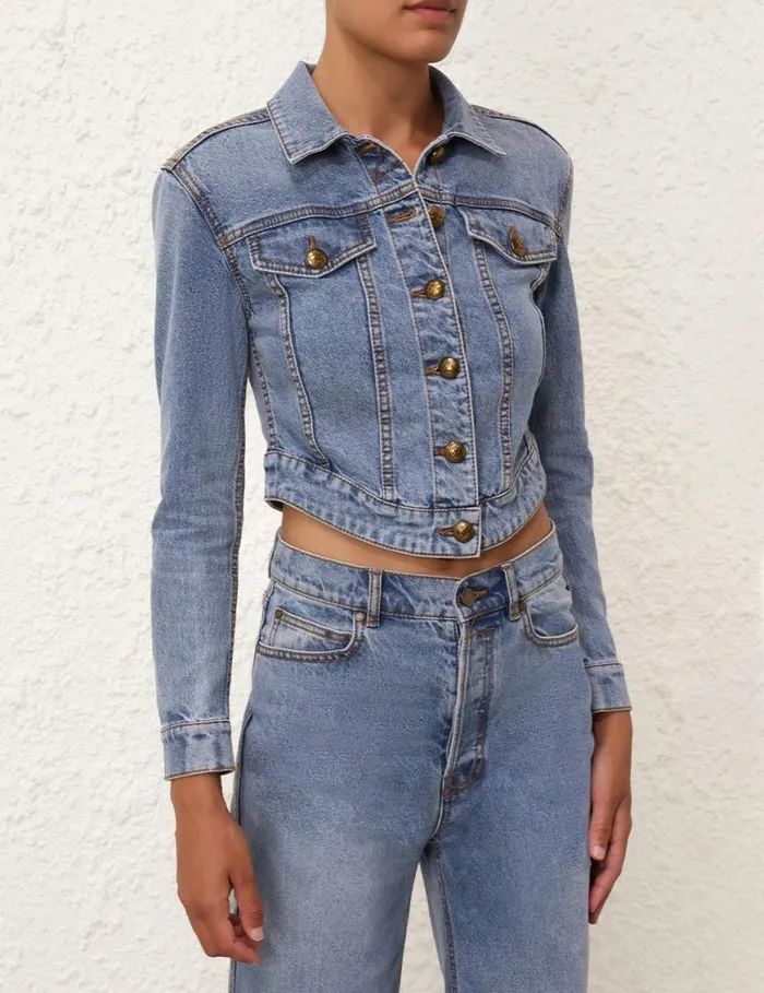Zimmermann Denim Denim Fitted Jacket Poseidon Blue 8211 Women