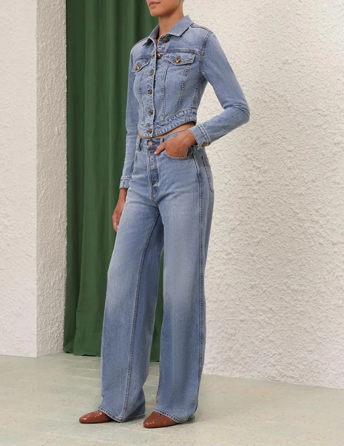 Zimmermann Denim Denim Fitted Jacket Poseidon Blue 8211 Women
