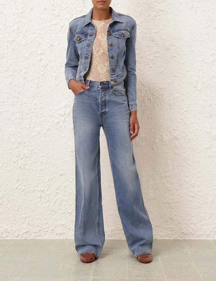 Zimmermann Denim Denim Fitted Jacket Poseidon Blue 8211 Women