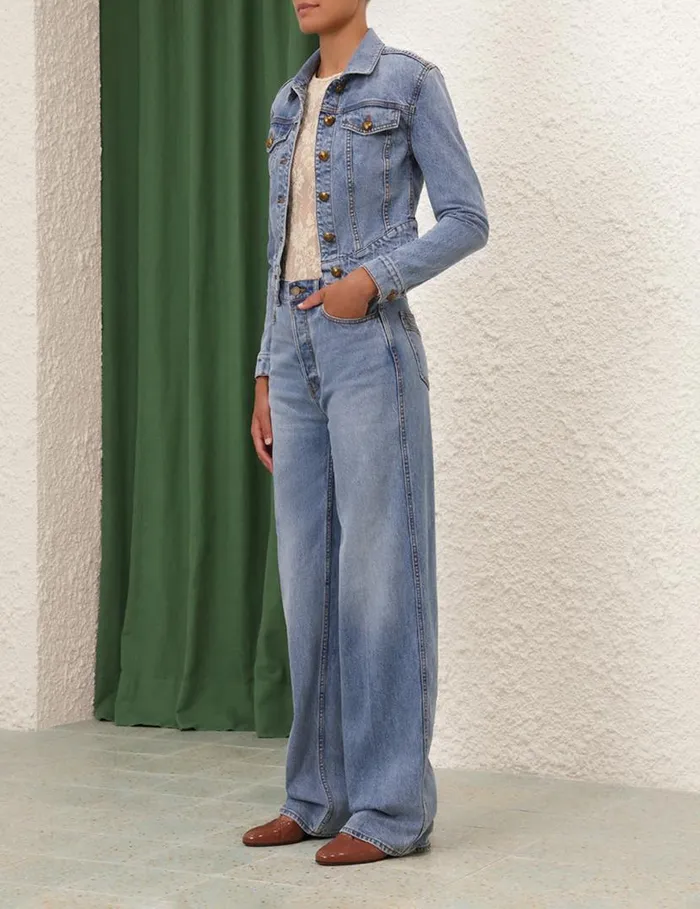 Zimmermann Denim Denim Fitted Jacket Poseidon Blue 8211 Women
