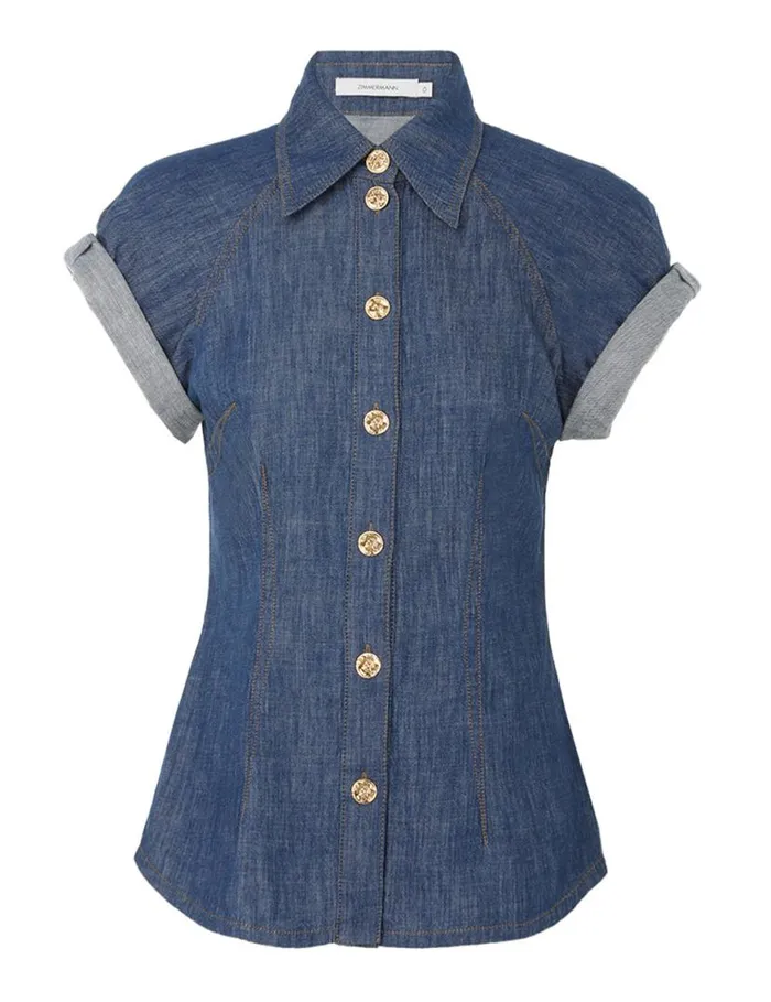 Zimmermann Denim Matchmaker Denim Blouse Railway Blue 8211 Women