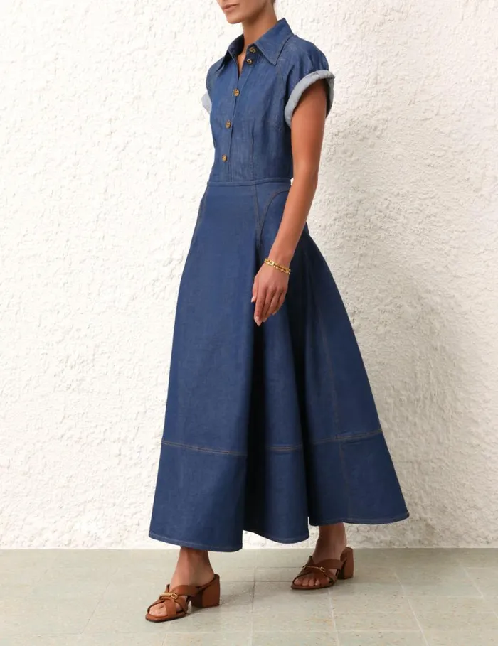 Zimmermann Denim Matchmaker Denim Flare Skirt Railway Blue 8211 Women