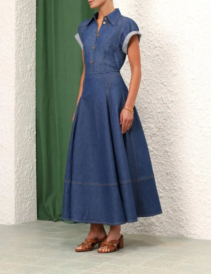Zimmermann Denim Matchmaker Denim Flare Skirt Railway Blue 8211 Women
