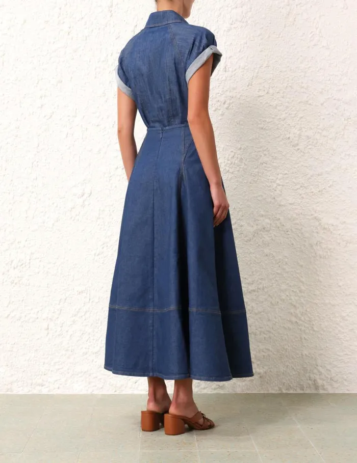 Zimmermann Denim Matchmaker Denim Flare Skirt Railway Blue 8211 Women