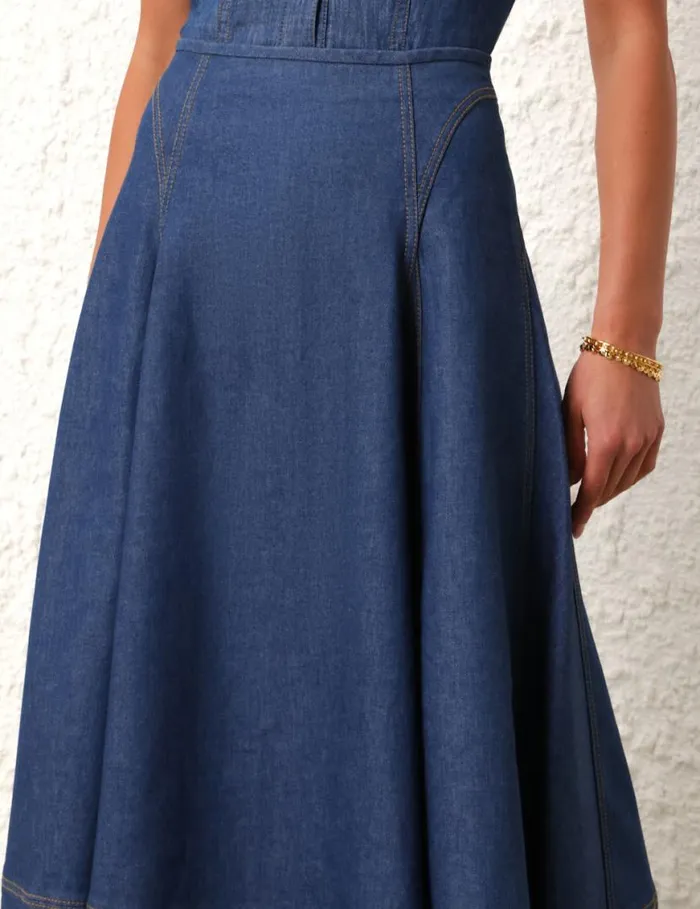 Zimmermann Denim Matchmaker Denim Flare Skirt Railway Blue 8211 Women