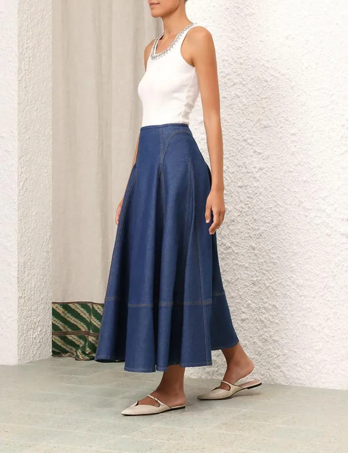 Zimmermann Denim Matchmaker Denim Flare Skirt Railway Blue 8211 Women
