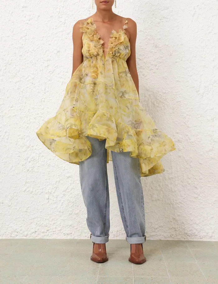 Zimmermann Dresses Harmony Asymmetrical Dress Yellow Peony 8211 Women