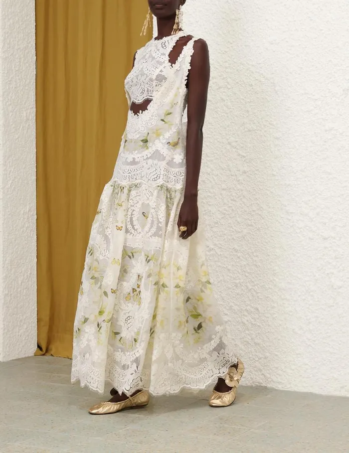 Zimmermann Dresses Harmony Lace Patch Gown Lemon Mixed Print 8211 Women
