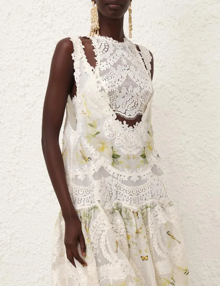 Zimmermann Dresses Harmony Lace Patch Gown Lemon Mixed Print 8211 Women