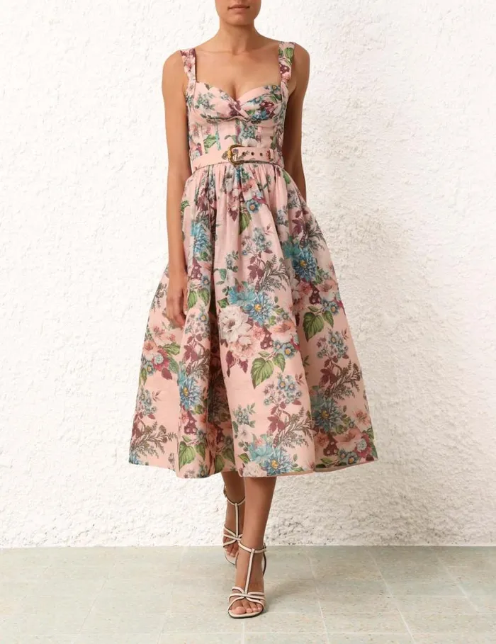 Zimmermann Dresses Matchmaker Midi Dress Pink Barkcloth Print 8211 Women