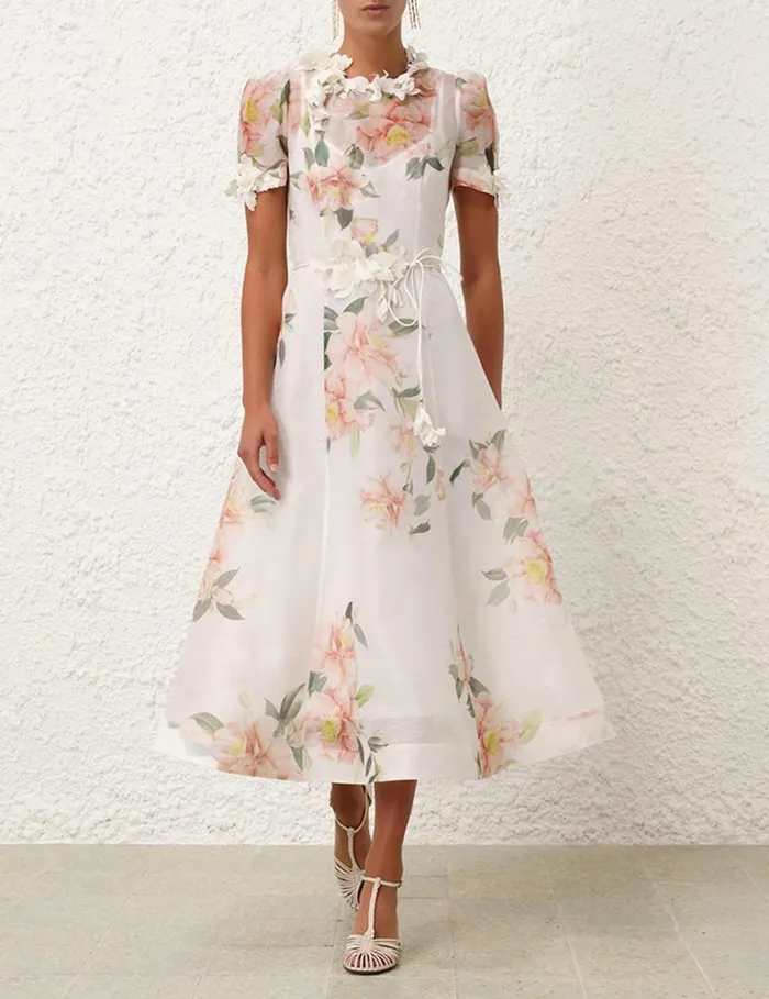 Zimmermann Dresses Natura Liftoff Flower Midi Ivory Camellia 8211 Women