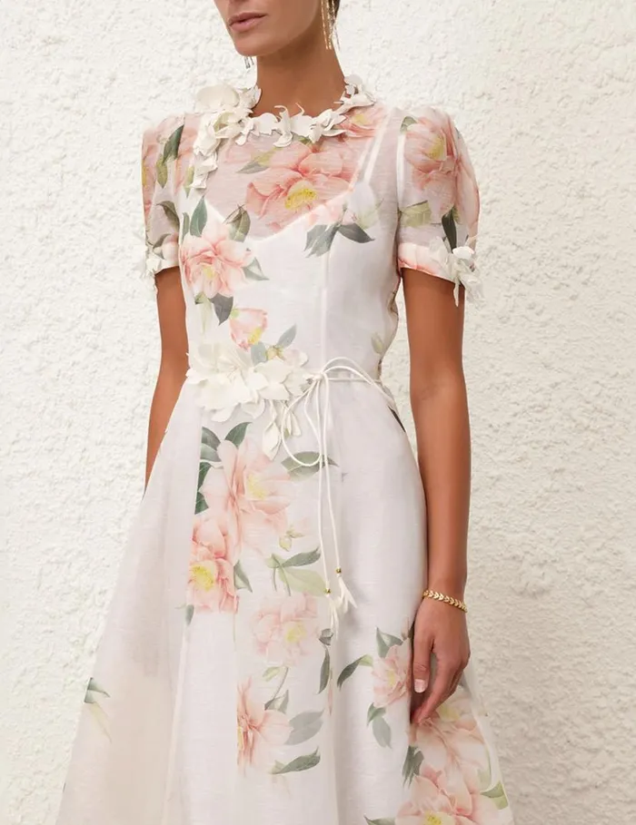 Zimmermann Dresses Natura Liftoff Flower Midi Ivory Camellia 8211 Women