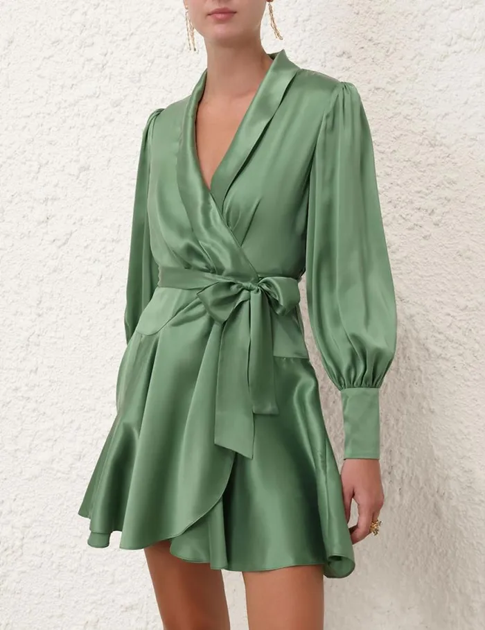 Zimmermann Dresses Silk Wrap Mini Dress Matcha 8211 Women
