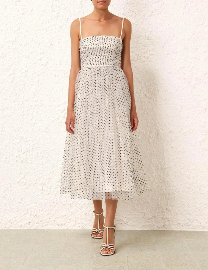 Zimmermann Dresses Tulle Midi Dress Creamblack Dot 8211 Women