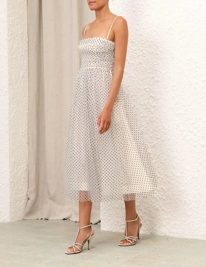 Zimmermann Dresses Tulle Midi Dress Creamblack Dot 8211 Women